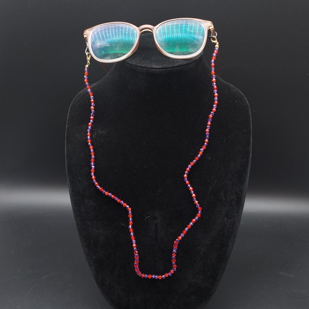Red Hat Society Eye Glass Chains Purple Pink Faceted Beads Eyewear Accessory NOS - Picture 3 of 10